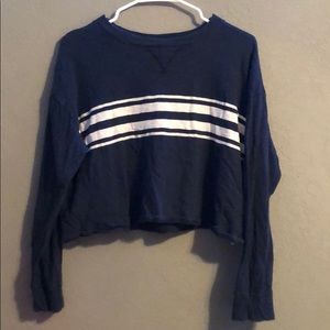 Navy blue and white stripes long sleeve crop